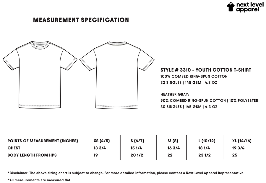 Next Level size chart