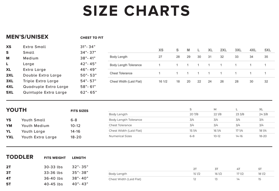 Bella Canvas size chart