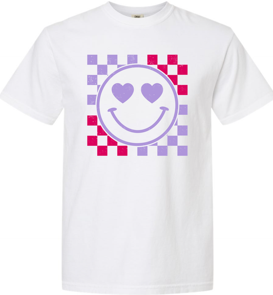 Checkered Smiley - Short Sleeve Pigment Dyed T-Shirt