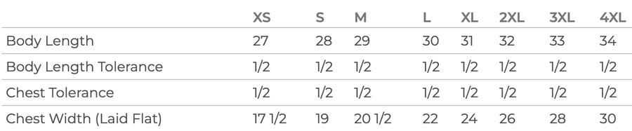Next Level size chart