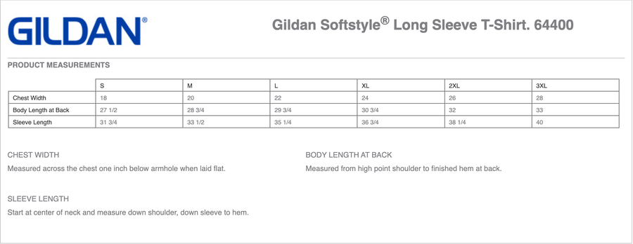 Gildan size chart