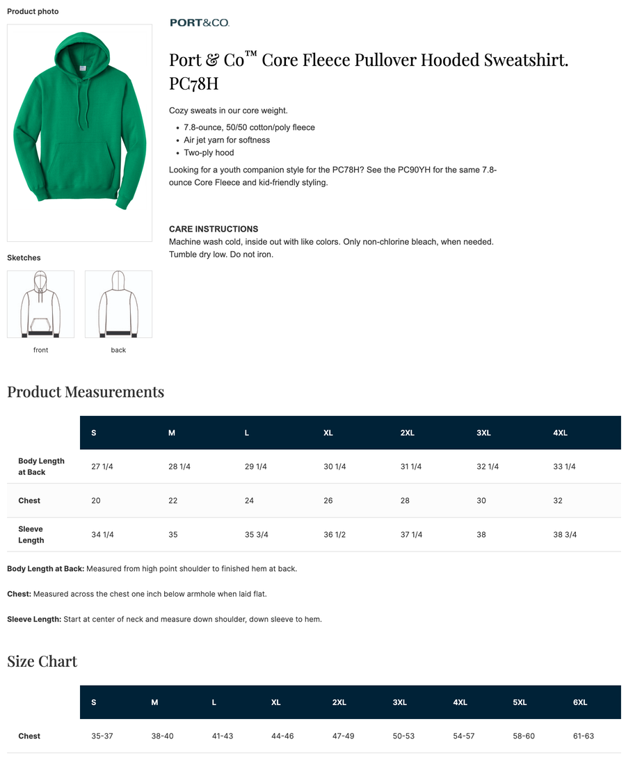 Port & Co size chart